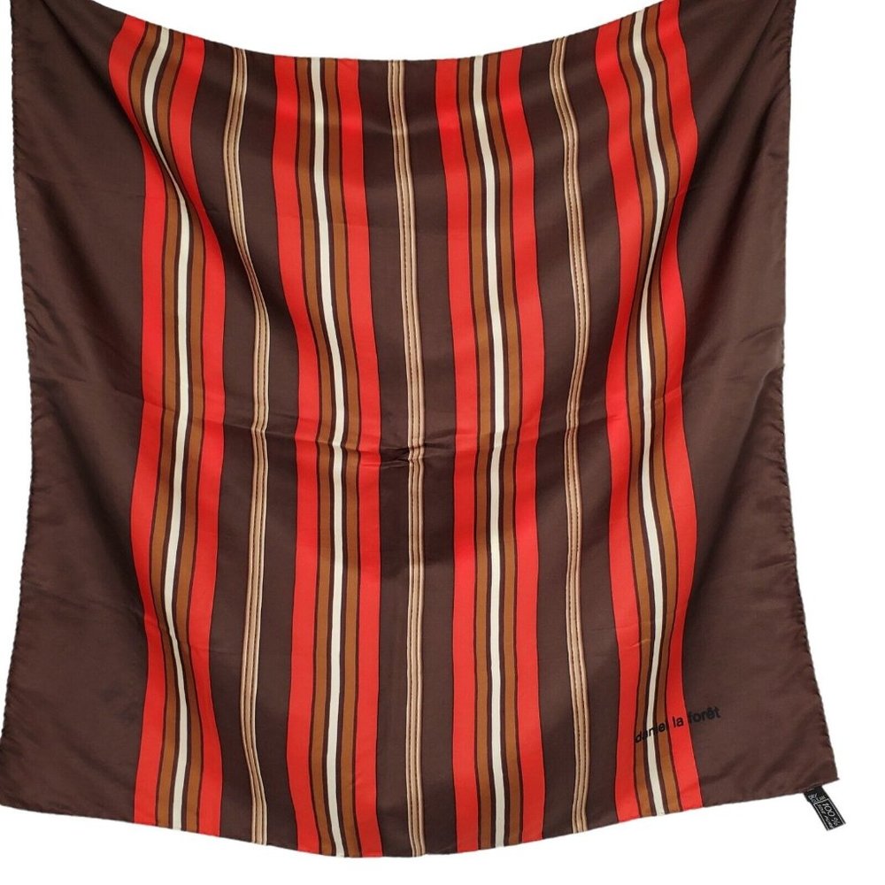Daniel La Foret Silk Scarf Hand Rolled  Brown Multicolor Geometric Striped